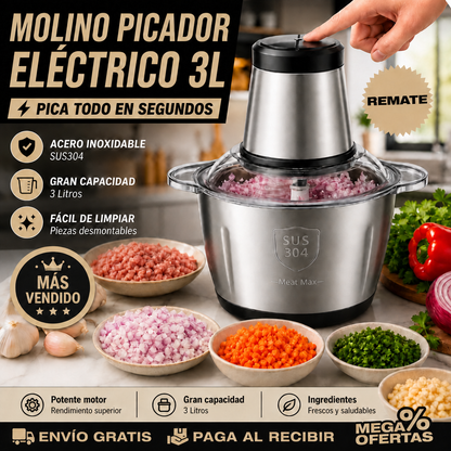 Molino Picador Eléctrico MealMax Inoxidable 3 Litros –  Oferta especial 70%OFF Solo Hoy🎁