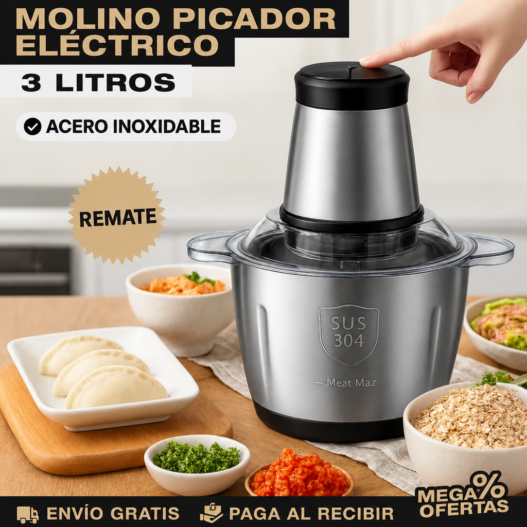 Molino Picador Eléctrico MealMax Inoxidable 3 Litros –  Oferta especial 70%OFF Solo Hoy🎁